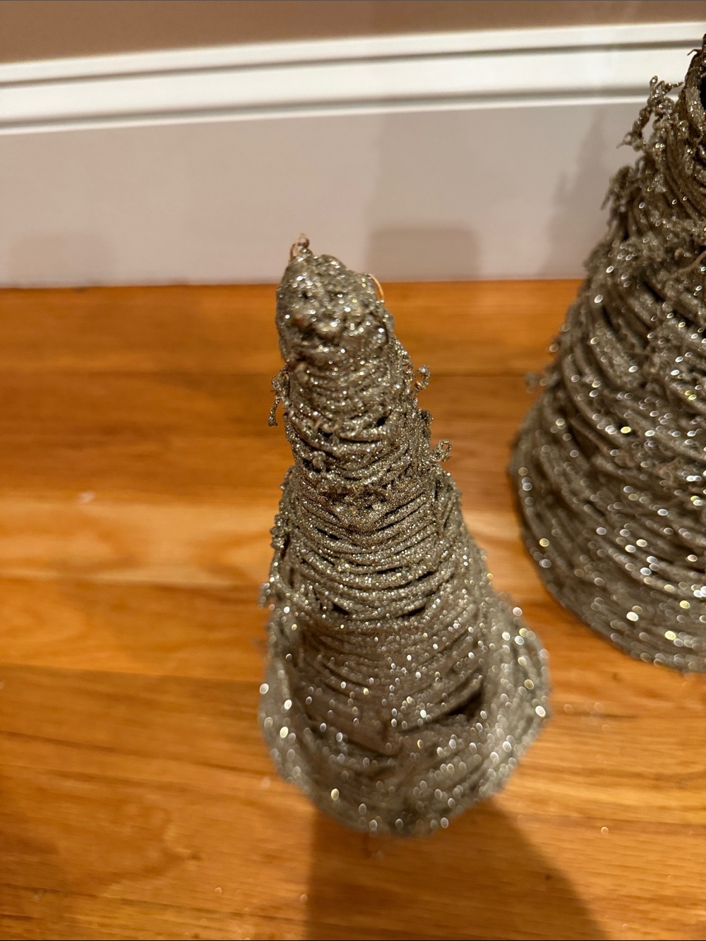 Set of 2 Sparkle Wicker Christmas Trees 21" & 12" Rustic Holiday Decor - Picture 5 of 9